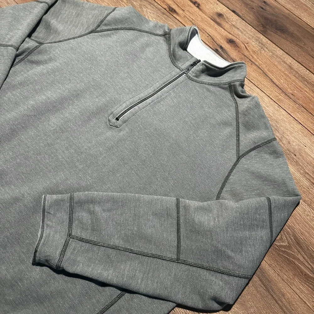 Tommy Bahama Green Gray Reversible Quarter Zip Pullover Mens XL